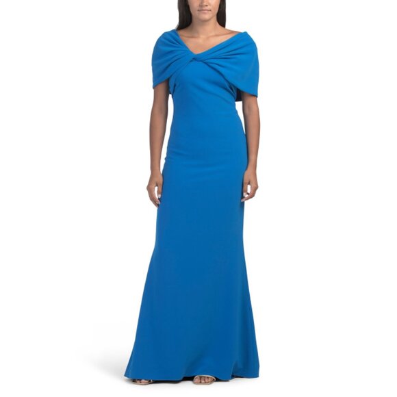 BADGLEY Cobalt Cape Sleeve Mermaid Gown
